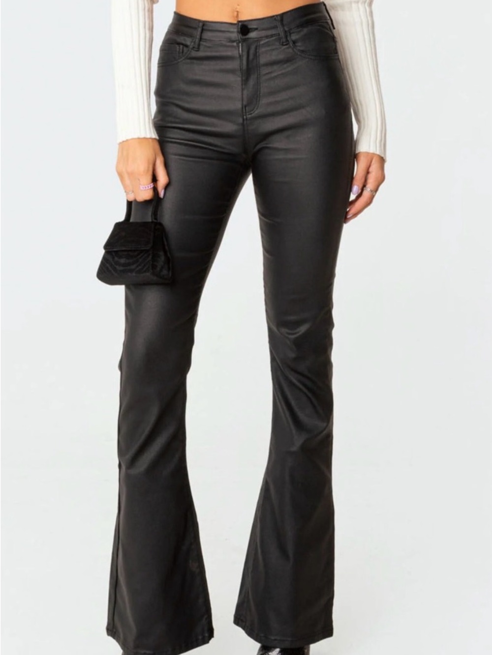 Edikted Black Faux Leather Flare Pants